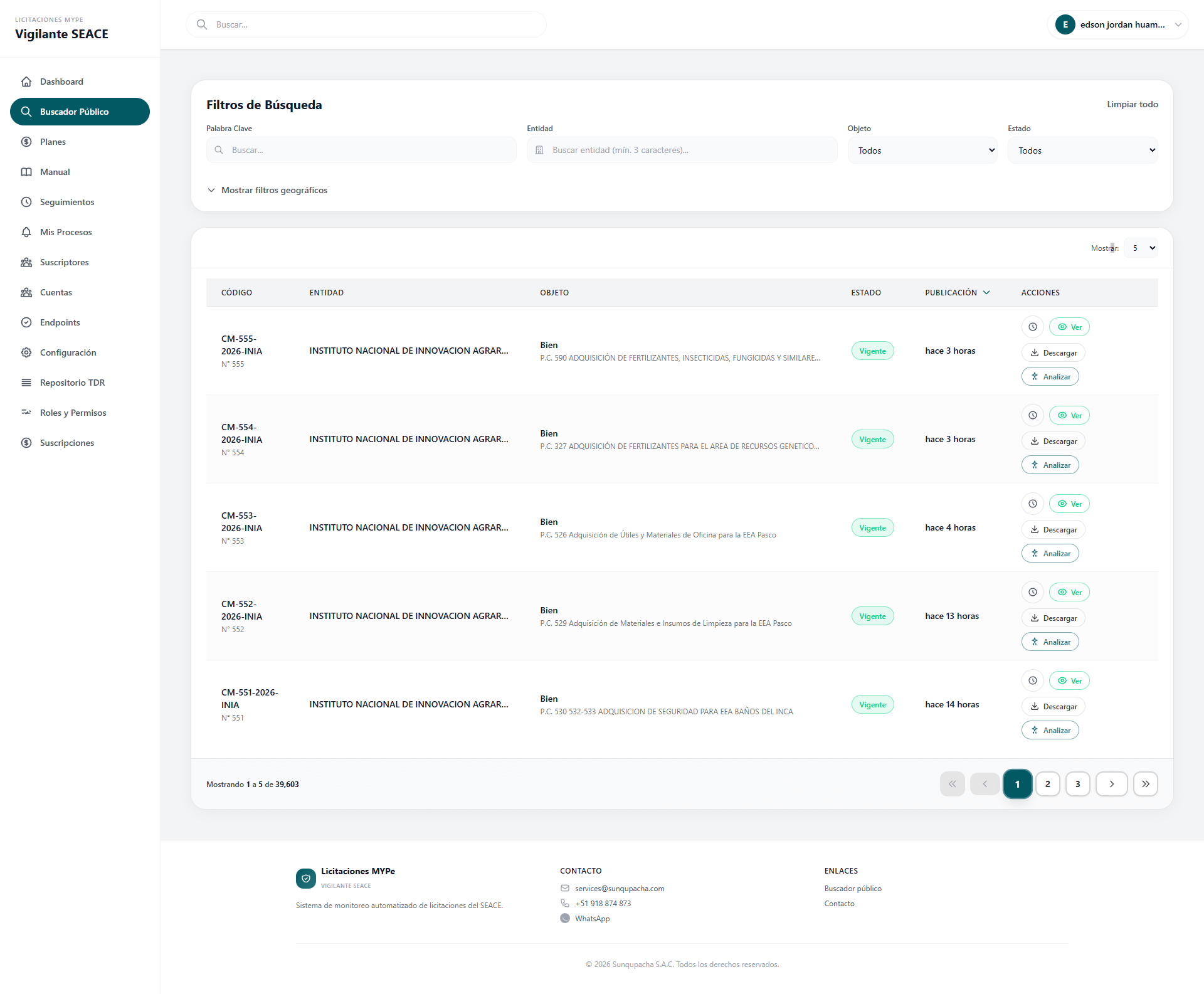 Vista general del Buscador Público